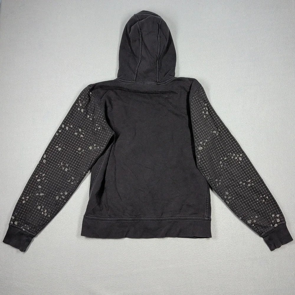 The North Face Hoodie Mens Small Black‎ Grid Logo Splatter Sleeve Pullover